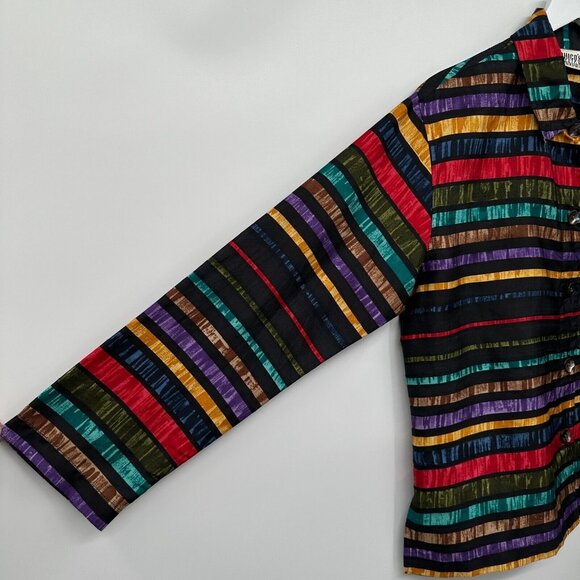 Vintage Chicos Design 100% Silk Top Shirt Shacket Size 1 US M 8 Patchwork Button - Picture 5 of 12